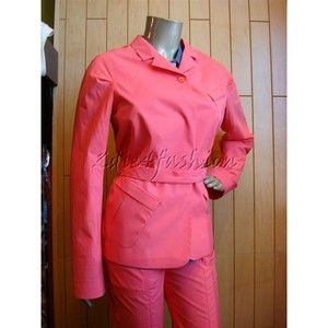 $1975 NWT JIL SANDER Bright Coral Stretchy Cotton Poplin Belted Jacket 10